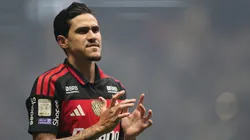 Pedro, jogador do Flamengo, comemora seu gol durante partida contra o Atletico-MG no estadio Arena MRV pelo campeonato Brasileiro A 2026. Foto: Gilson Lobo/AGIF