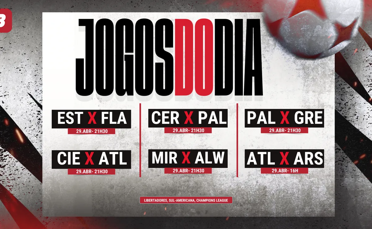 Agenda de jogos de hoje (29/04): horários e onde assistir futebol ao vivo