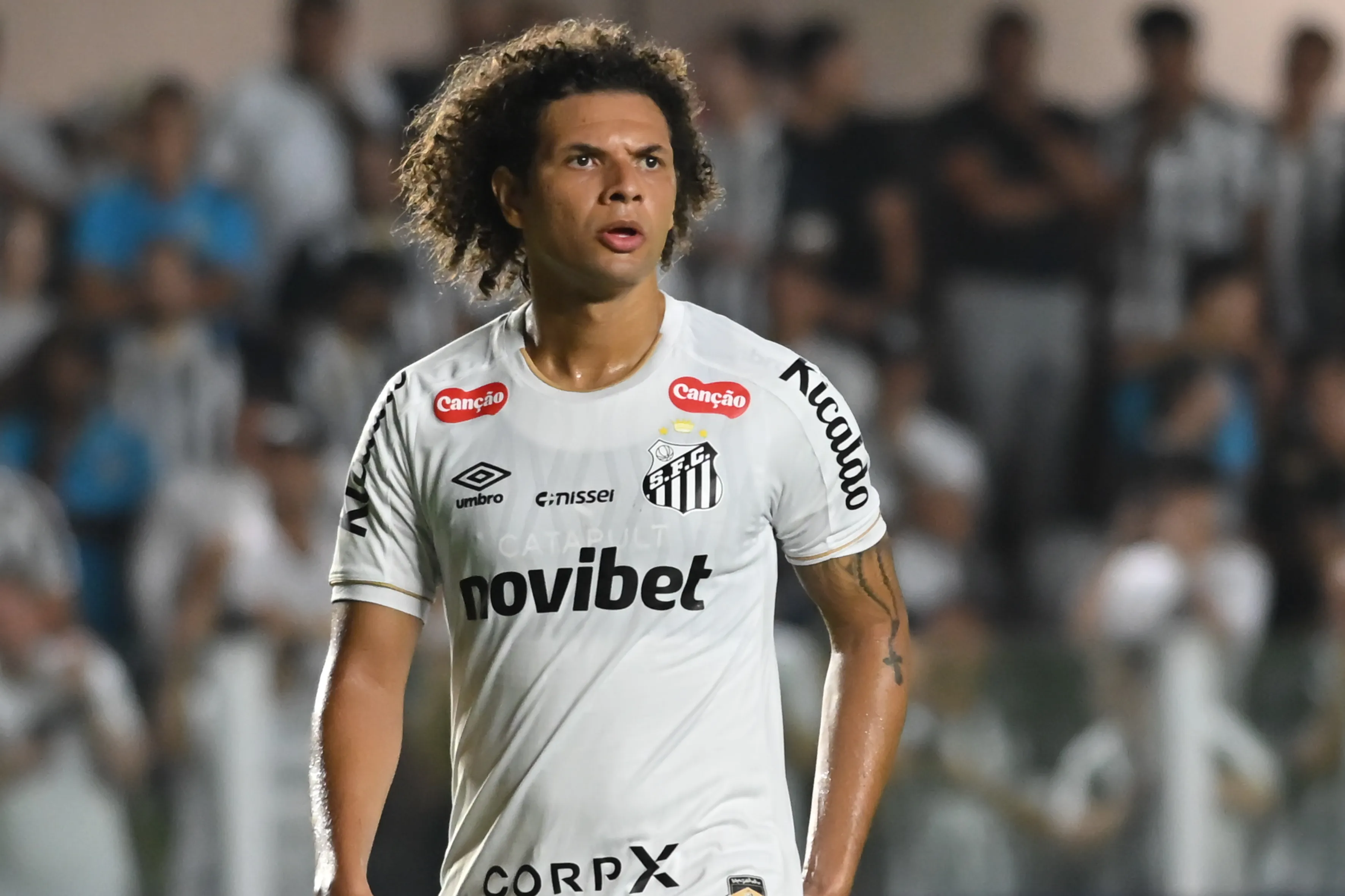 Willian Arao jogador do Santos durante partida contra o Internacional. Foto: Jota Erre/AGIF