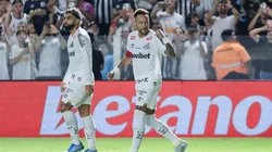 Neymar comemorando gol do Santos contra o Internacional, no dia 18.03.2026. Foto: SPP Sport Press / Alamy