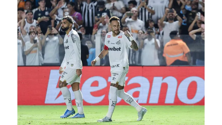 Neymar comemorando gol do Santos contra o Internacional, no dia 18.03.2026. Foto: SPP Sport Press / Alamy