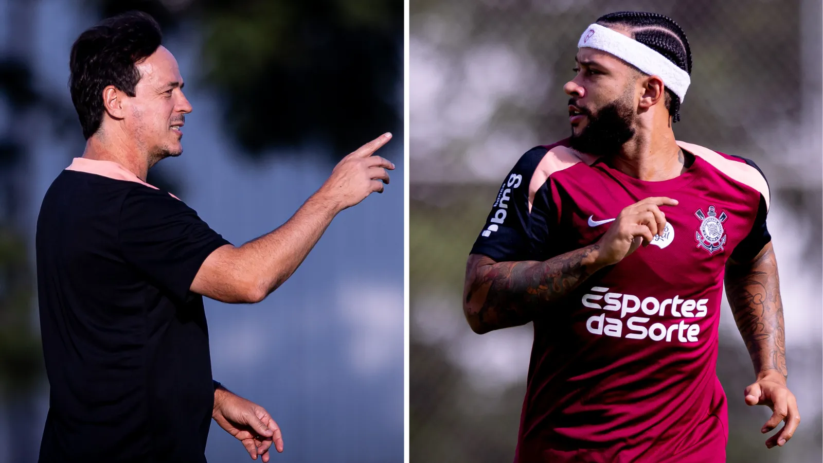 Diniz e Memphis em ação durante trabalho no CT Joaquim Grava – Fotos: Agência Corinthians – Rodrigo Coca
