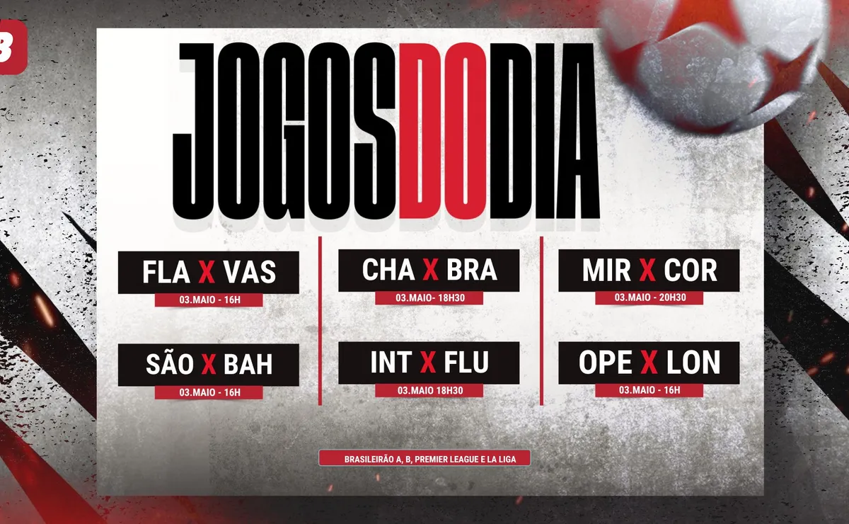 Agenda de jogos de hoje (03/05): horários e onde assistir futebol ao vivo neste domingo