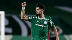 Flaco López jogador do Palmeiras comemora seu gol durante partida contra o Santos. Foto: Marcello Zambrana/AGIF