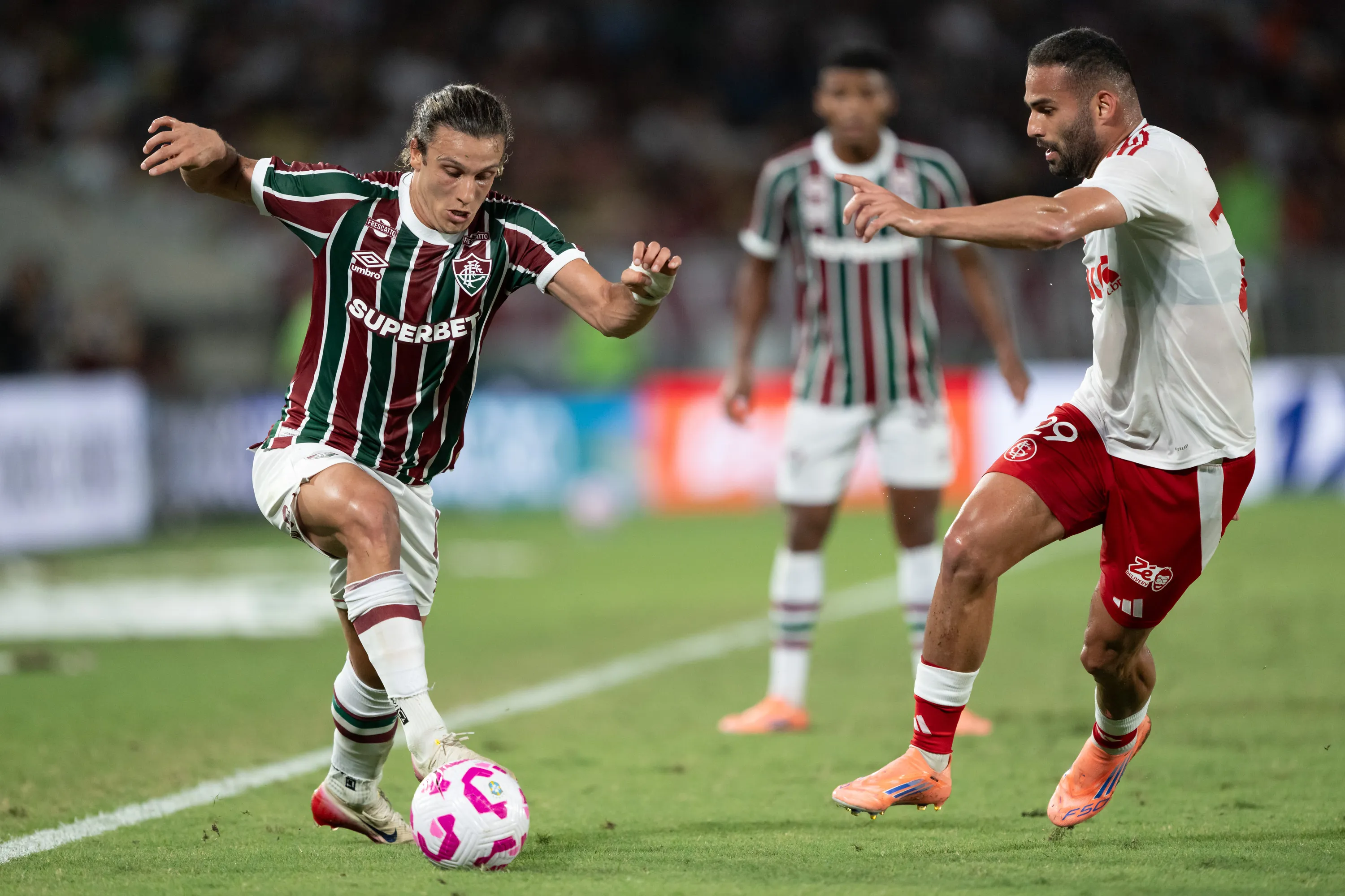 Canobbio jogador do Fluminense durante partida contra o Internacional no estadio Maracana pelo campeonato Brasileiro A 2025. Foto: Jorge Rodrigues/AGIF