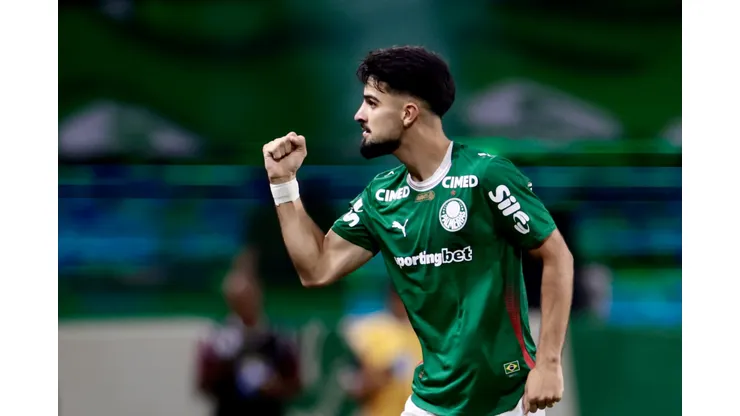 Flaco Lopez, jogador do Palmeiras, comemora seu gol durante partida contra o Santos no estadio Arena Allianz Parque pelo campeonato Brasileiro A 2026. Foto: Marcello Zambrana/AGIF