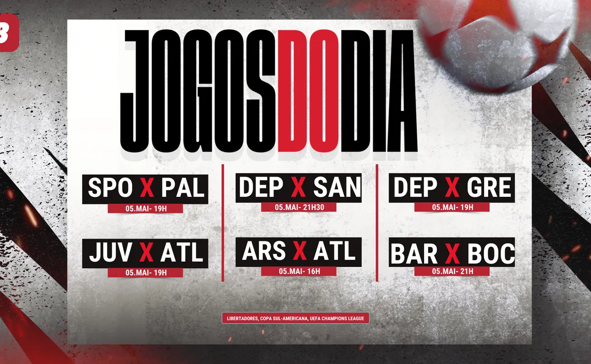 Agenda de jogos de hoje (05/05): horários e onde assistir futebol ao vivo
