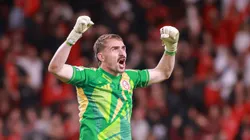 Anthoni goleiro do Internacional comemora gol de Alerrando durante partida contra o Fluminense. Foto: Maxi Franzoi/AGIF