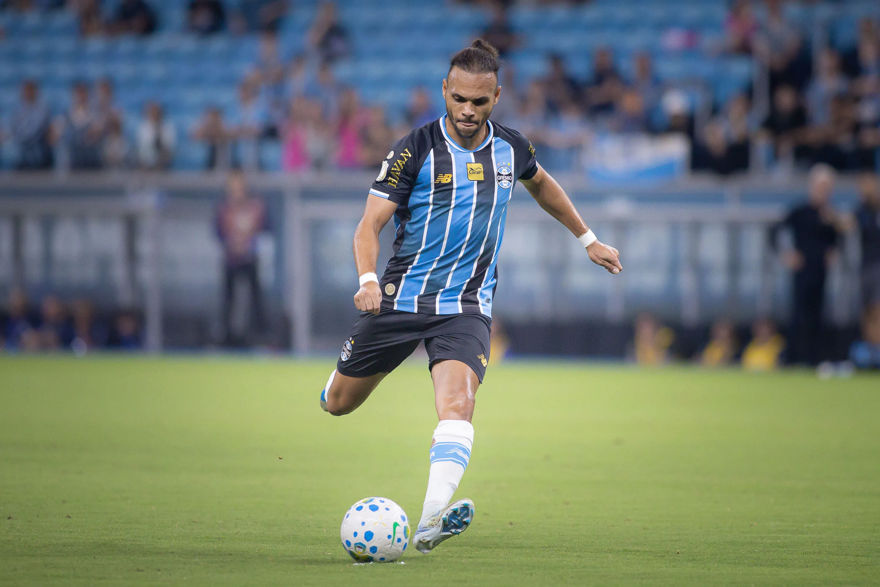 Martin Braithwaite jogador do Gremio durante partida contra o Confianca no estadio Arena do Gremio pelo campeonato Copa Do Brasil 2026. Foto: Maxi Franzoi/AGIF