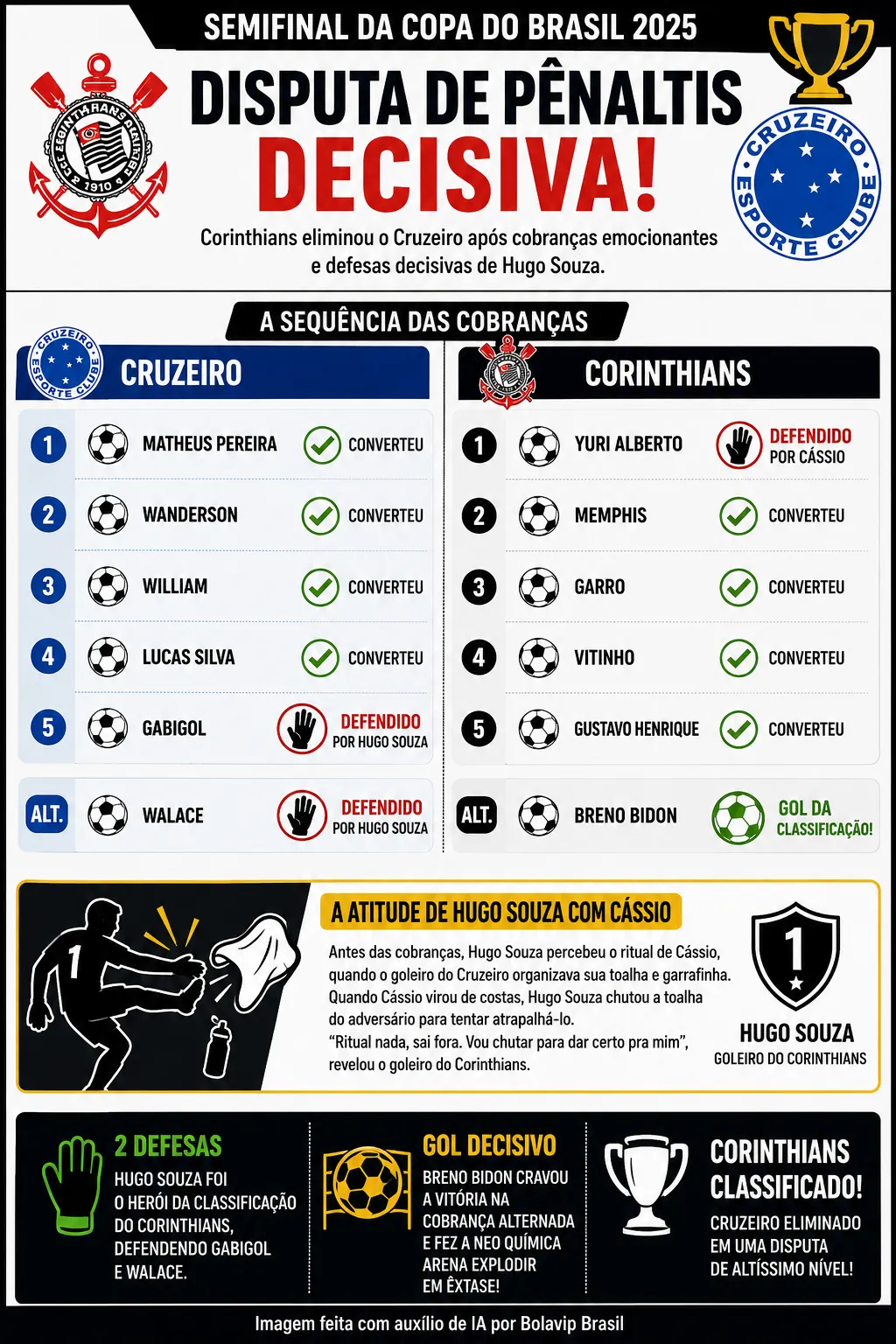 Infográfico pênaltis Corinthians X Cruzeiro