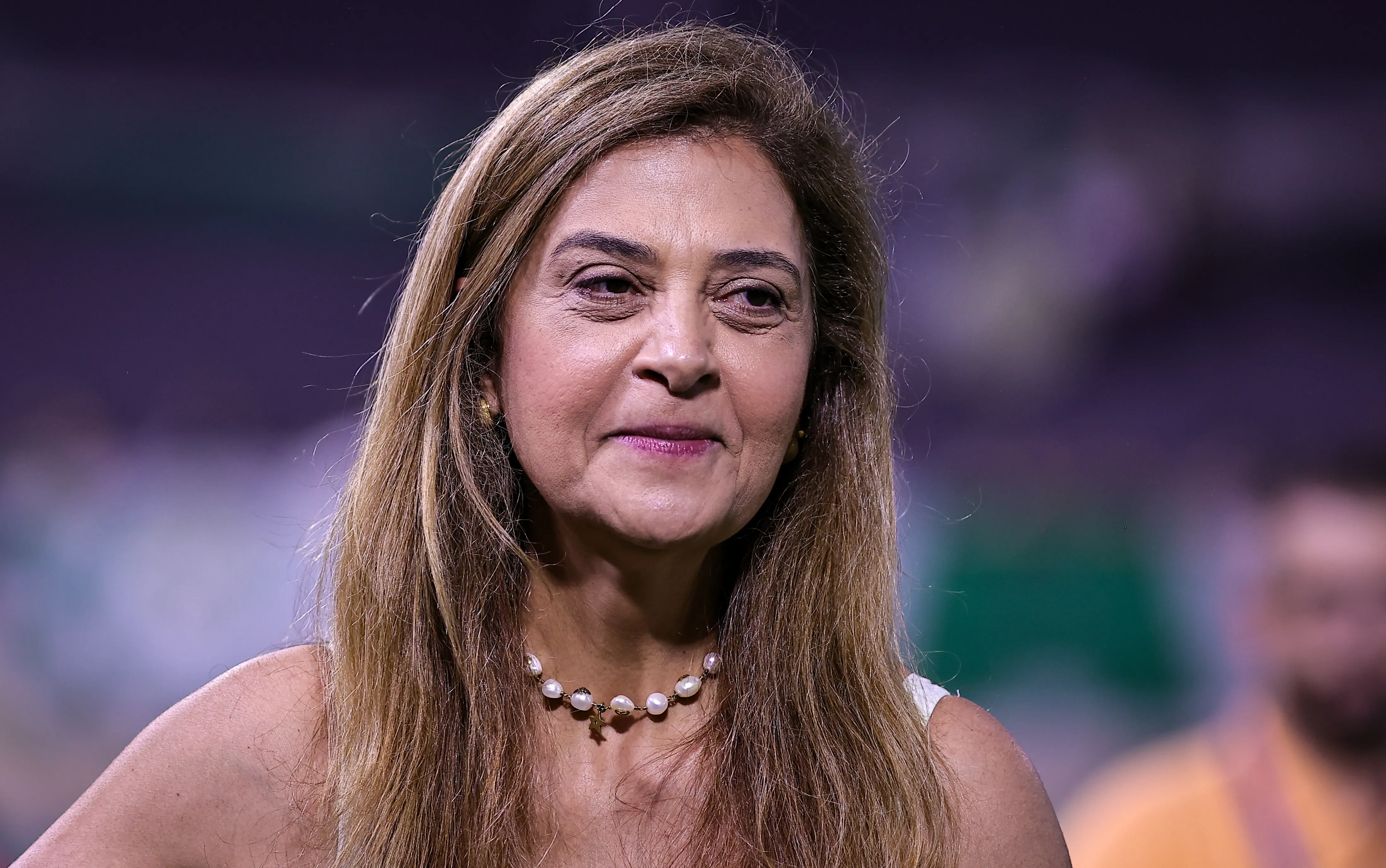 Leila Pereira presidente do Palmeiras durante partida contra o Mirassol no estadio Arena Barueri pelo campeonato Paulista 2026. Foto: Fabio Giannelli/AGIF