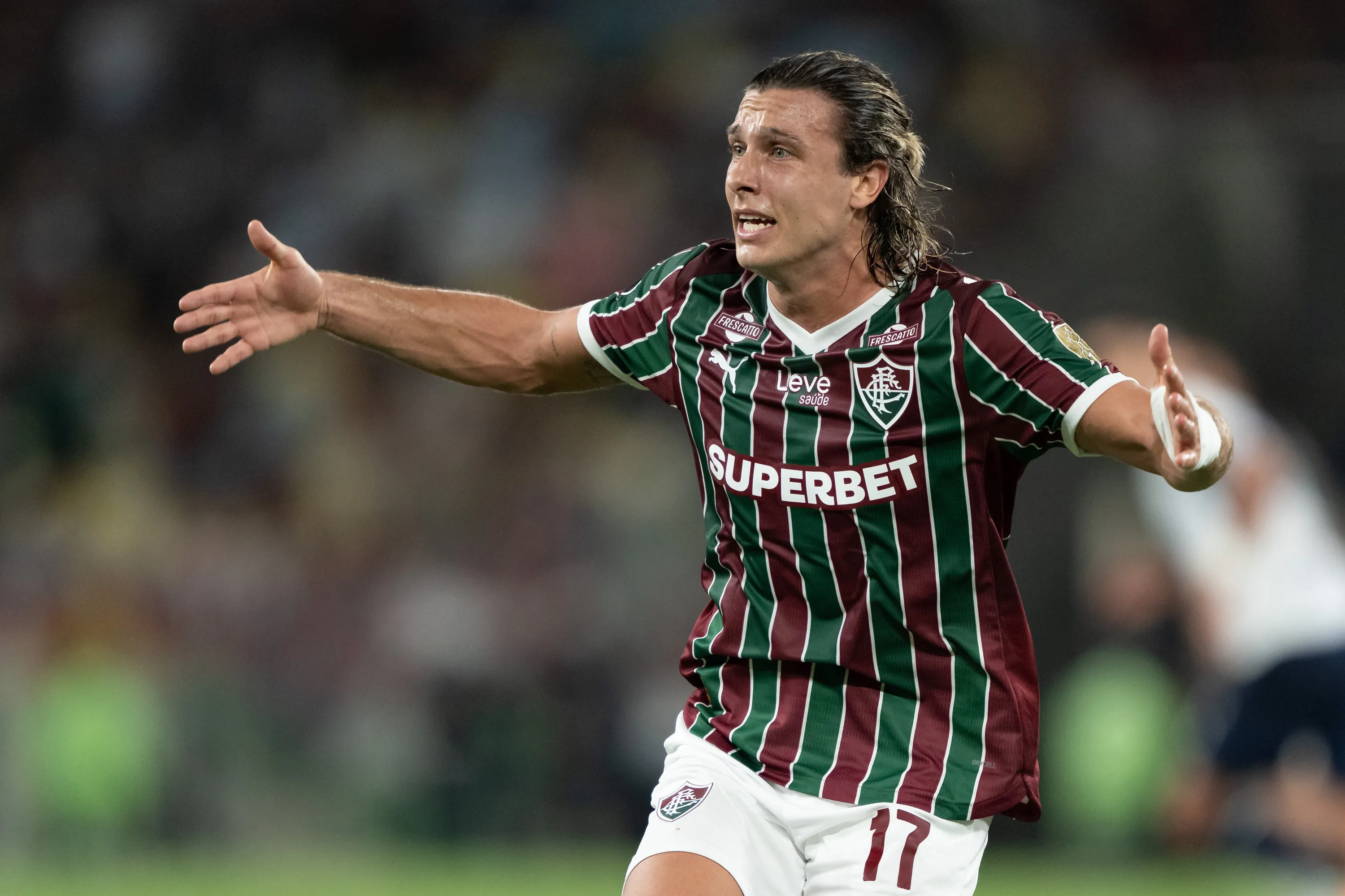 Canobbio jogador do Fluminense lamenta durante partida contra o Independiente no estadio Maracana pelo campeonato Copa Libertadores 2026. Foto: Jorge Rodrigues/AGIF