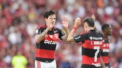 Luiz Araujo e Pedro jogadores do Flamengo durante partida contra o Vasco no estadio Maracanã pelo campeonato Brasileiro A 2026. Foto: Thiago Ribeiro/AGIF