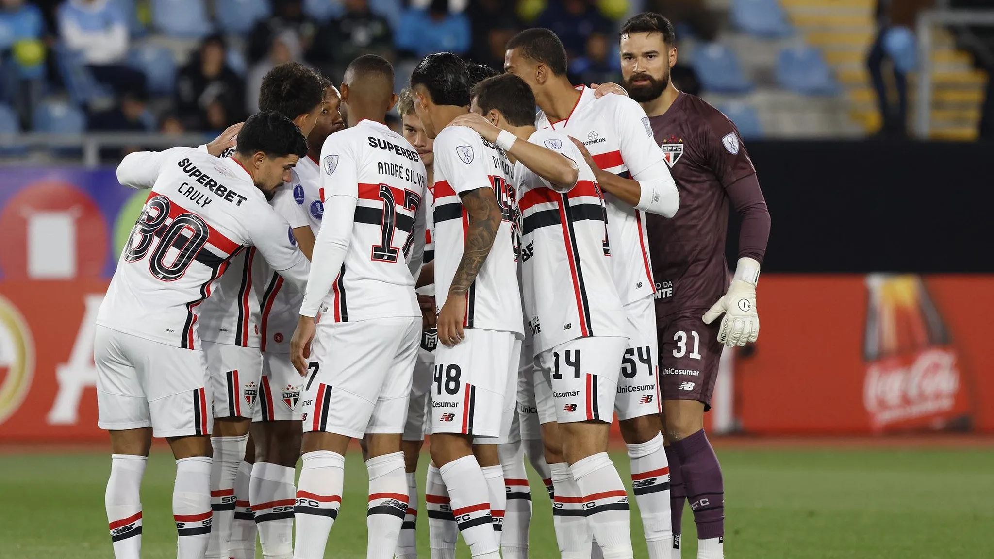 Time do Tricolor se preparando para o duelo no Chile – Foto:  Rubens Chiri/Sâo Paulo FC
