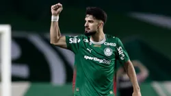 Flaco Lopez jogador do Palmeiras comemora seu gol durante partida contra o Santos no estadio Arena Allianz Parque pelo campeonato Brasileiro A 2026. Foto: Marcello Zambrana/AGIF