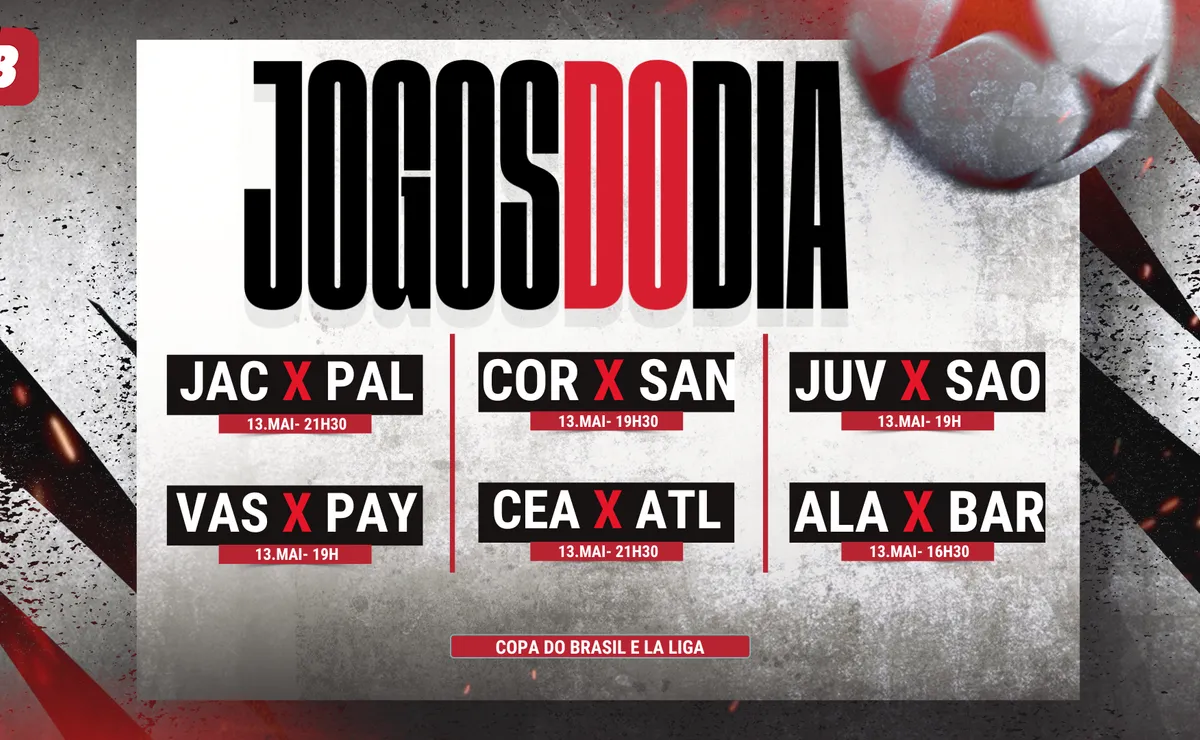 Agenda de jogos de hoje (13/05): horários e onde assistir futebol ao vivo