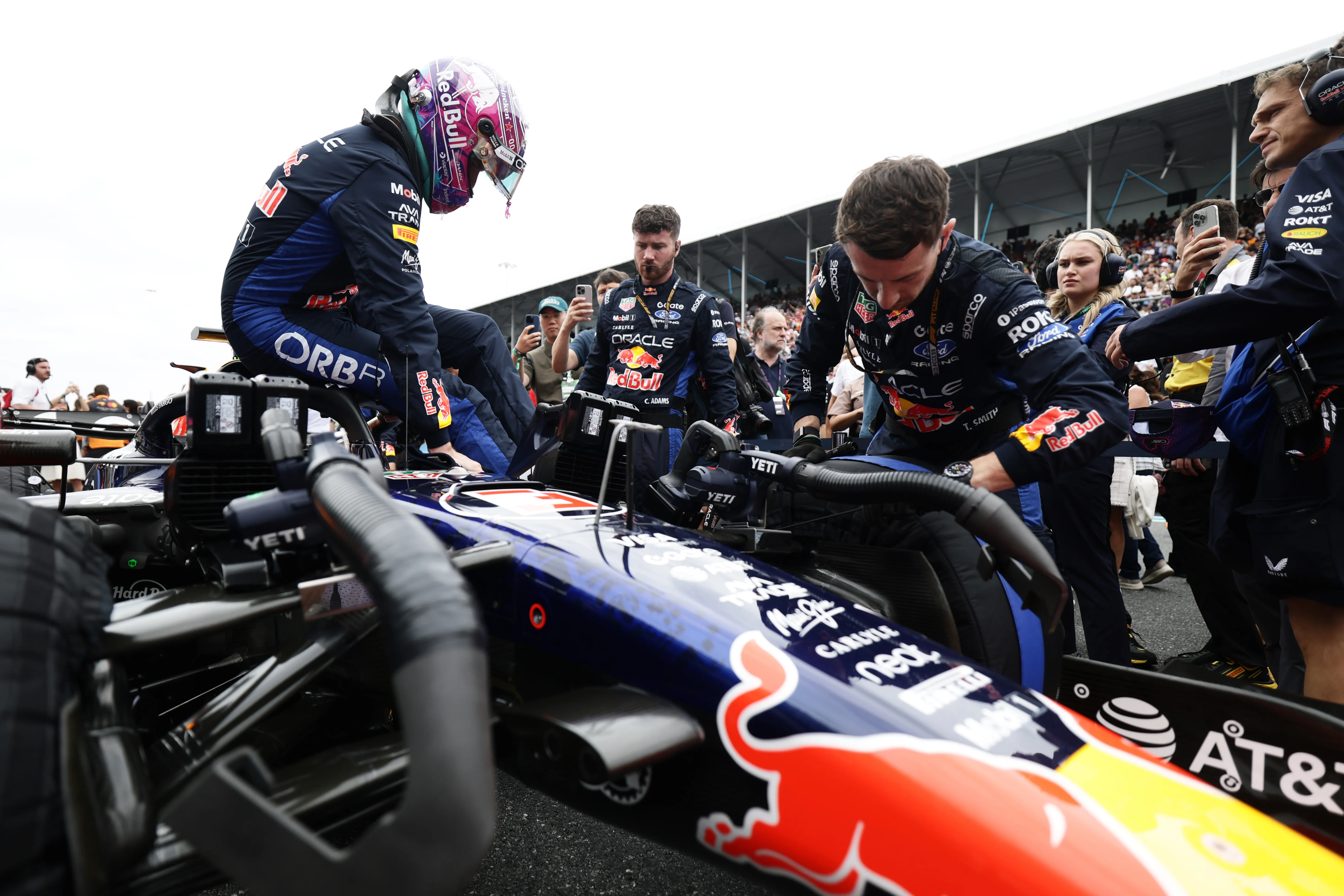 MIAMI, FLORIDA – MAY 03: Max Verstappen of the Netherlands and Oracle Red Bull Racing arrives on the grid prior to the F1 Grand Prix of Miami at Miami International Autodrome on May 03, 2026 in Miami, Florida. (Photo by Mark Thompson/Getty Images)