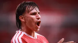 Alexandro Bernabei jogador do Internacional comemora seu gol durante partida contra o Athletic Club no estadio Beira-Rio pelo campeonato Copa Do Brasil 2026. Foto: Maxi Franzoi/AGIF