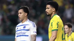 Murilo jogador do Palmeiras disputa lance com Kaio Jorge jogador do Cruzeiro durante partida no estadio Arena Allianz Parque pelo campeonato Brasileiro A 2025. Foto: Marcello Zambrana/AGIF