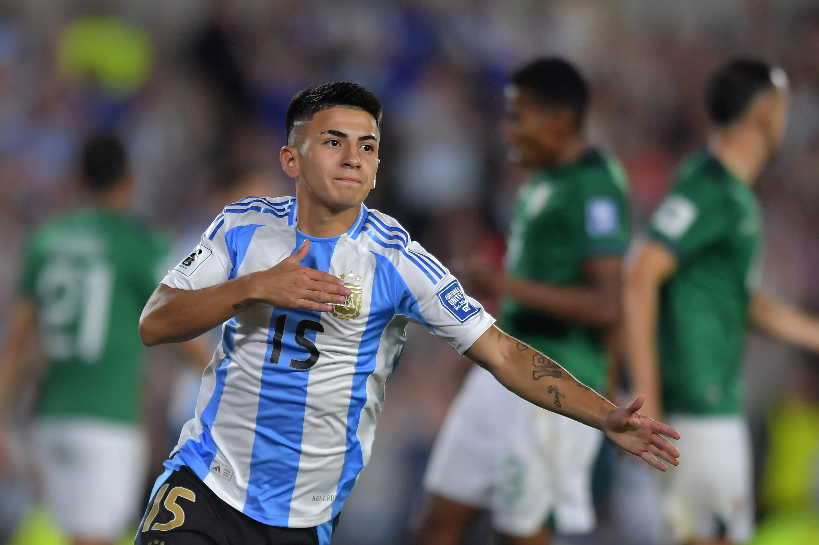 BUENOS AIRES, ARGENTINA – OCTOBER 15: Thiago Almada of Argentina celebrates after scoring the team’s fourth goal  during the FIFA World Cup 2026 South American Qualifier match between Argentina and Bolivia at Estadio Más Monumental Antonio Vespucio Liberti on October 15, 2024 in Buenos Aires, Argentina. (Photo by Marcelo Endelli/Getty Images)