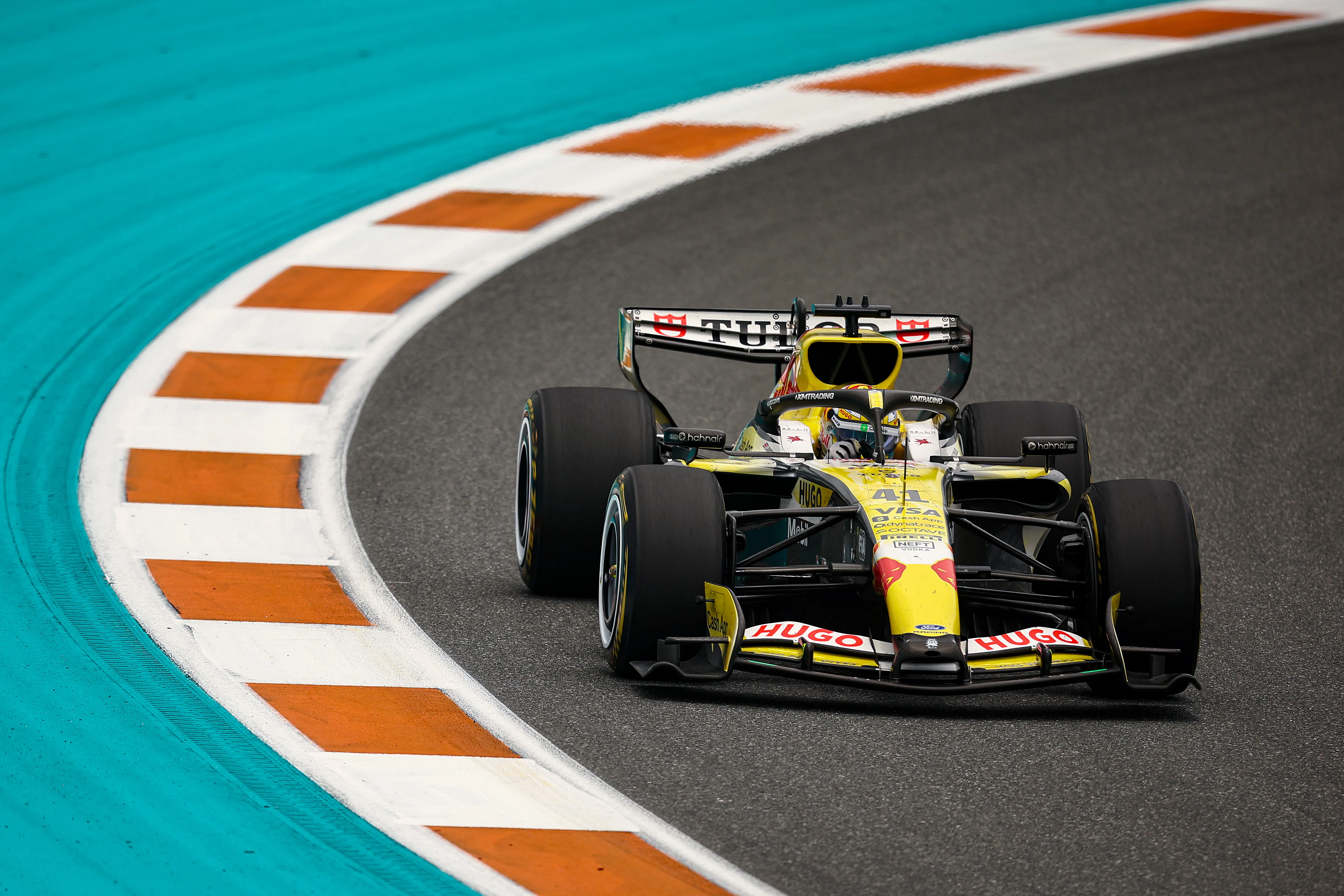MIAMI, FLORIDA – MAY 03: Arvid Lindblad of Great Britain driving the (41) Visa Cash App Racing Bulls VCARB 03 RB Ford on track during the F1 Grand Prix of Miami at Miami International Autodrome on May 03, 2026 in Miami, Florida. (Photo by Chris Graythen/Getty Images)