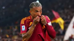 ROME, ITALY - MAY 04: Wesley of AS Roma celebrates scoring his team's second goal during the Serie A match between AS Roma and ACF Fiorentina at Stadio Olimpico on May 04, 2026 in Rome, Italy. (Photo by Paolo Bruno/Getty Images)