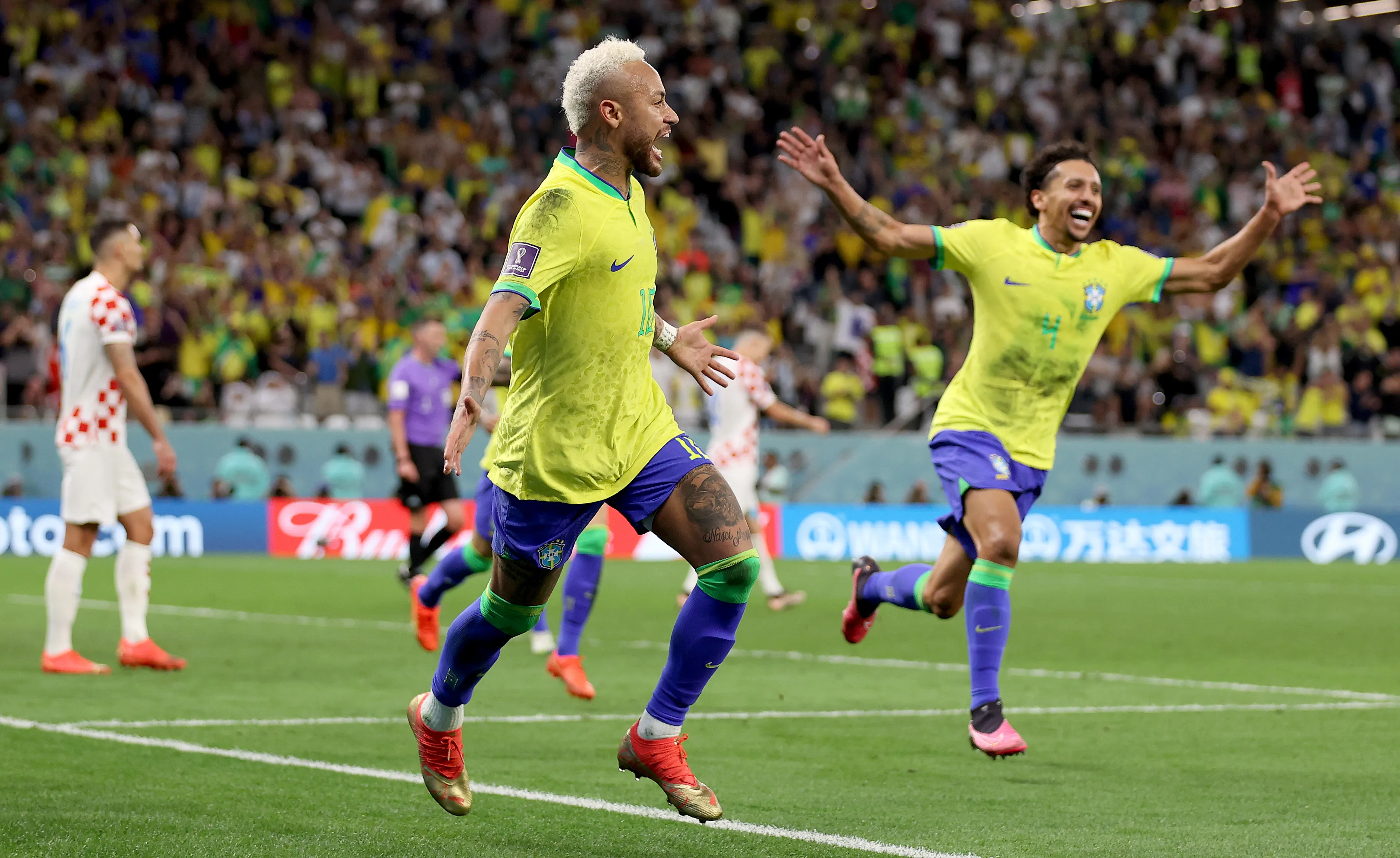 Neymar comemora seu gol contra a Croácia, na Copa do Catar. Foto: Lars Baron/Getty Images