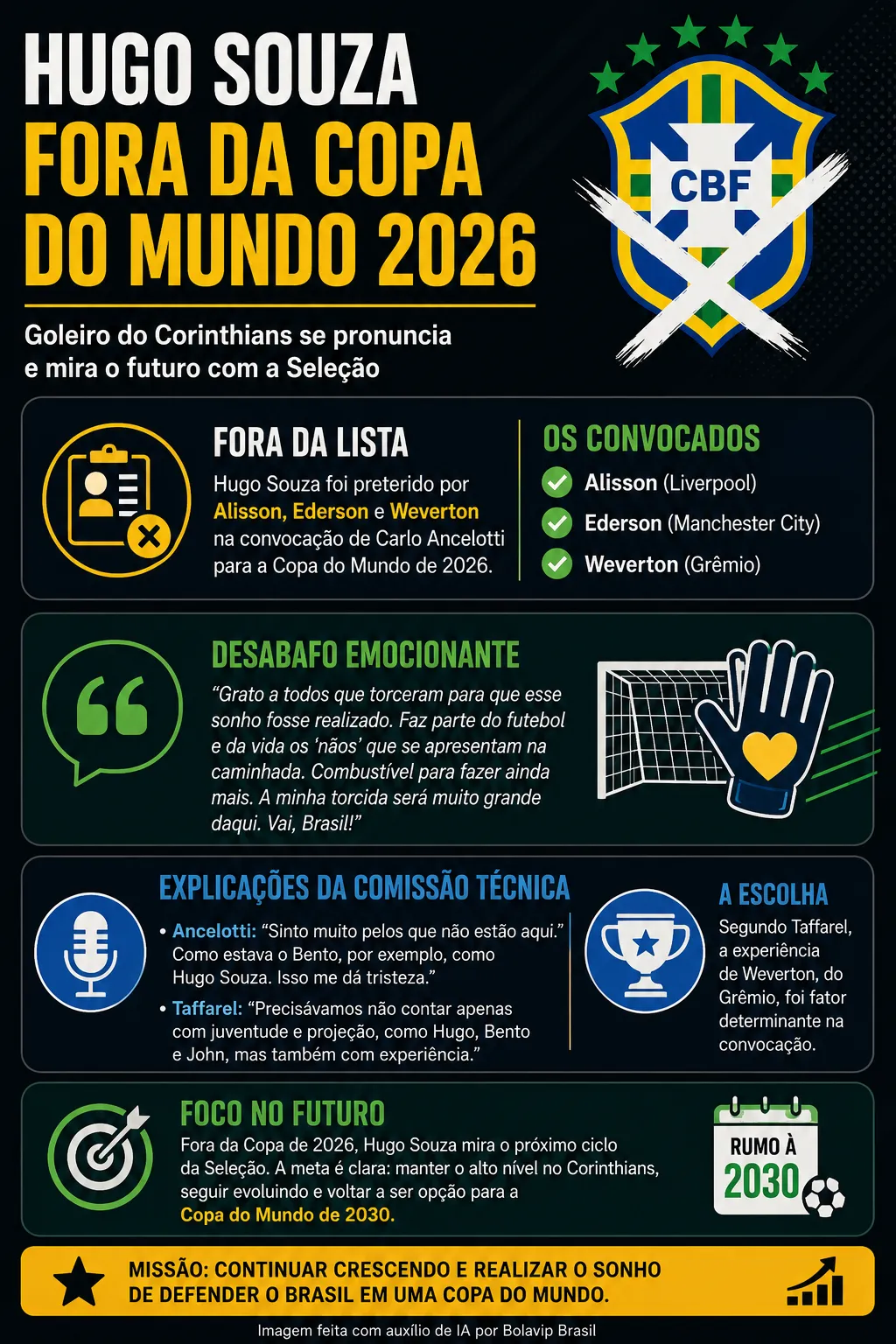 Infográfico Hugo Souza fora Copa do Mundo