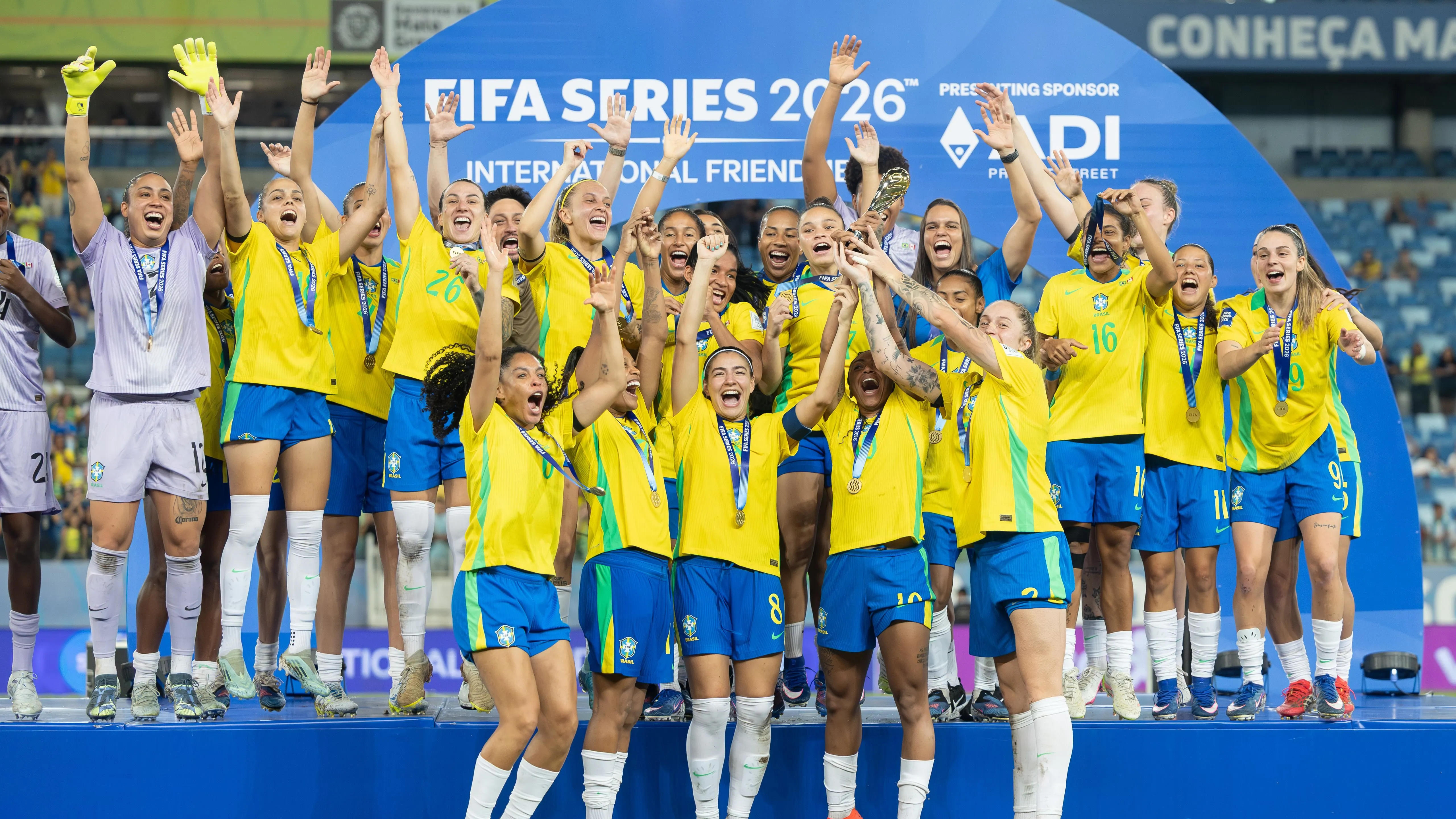 Jogadoras da Seleção Feminina celebram título do FIFA Series 2026