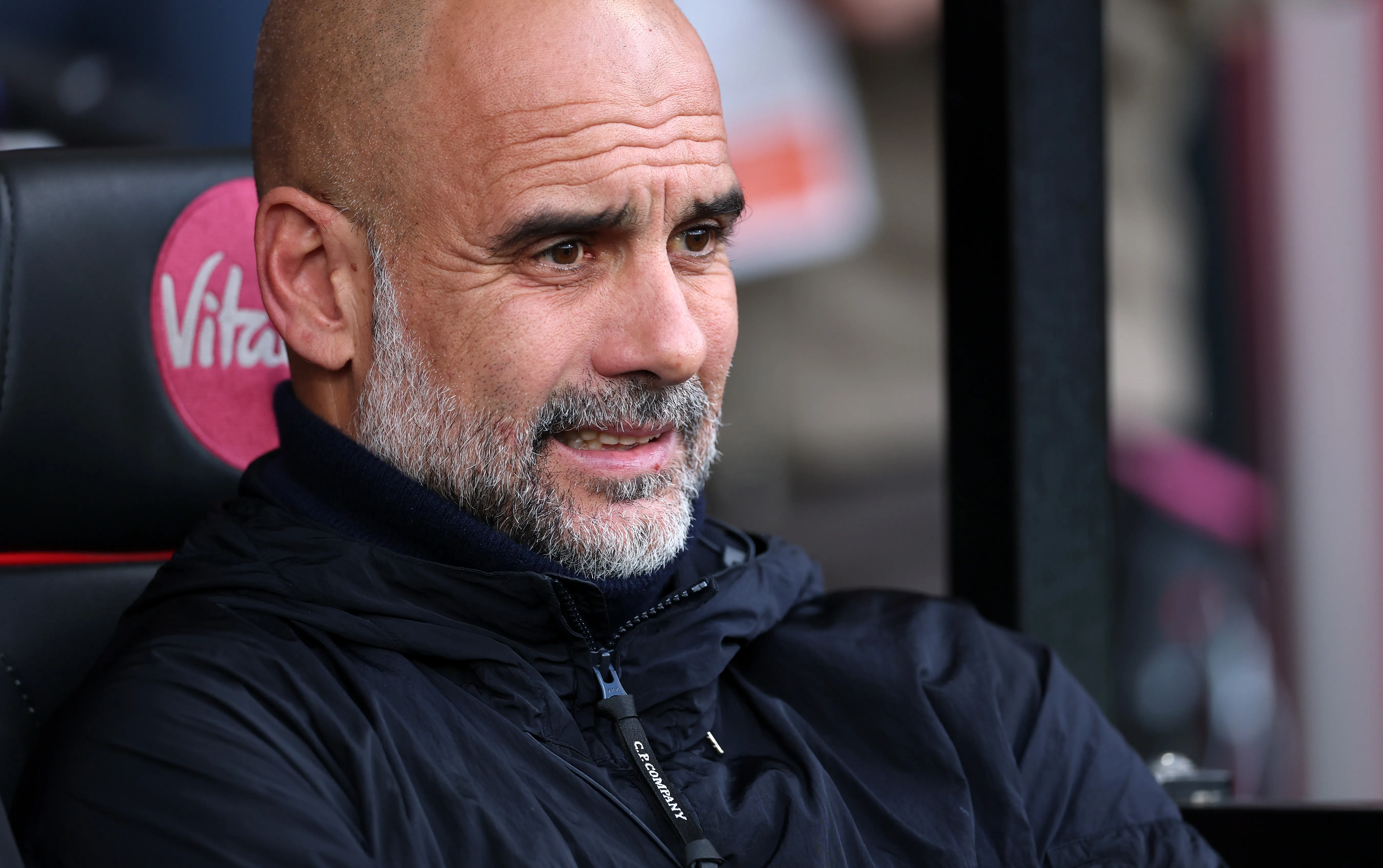 BOURNEMOUTH, ENGLAND – MAY 19: Pep Guardiola, Manager of Manchester City, reacts on the team bench prior to the Premier League match between Bournemouth and Manchester City at Vitality Stadium on May 19, 2026 in Bournemouth, England. (Photo by Eddie Keogh/Getty Images)