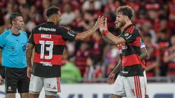 Leo Pereira jogador do Flamengo comemora seu gol com Danilo jogador da sua equipe durante partida contra o Independiente Medellin no estadio Maracana pelo campeonato Copa Libertadores 2026. Foto: Thiago Ribeiro/AGIF