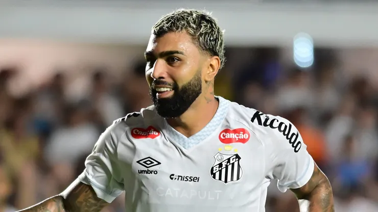 Gabigol jogador do Santos comemora seu gol. Foto: Jota Erre/AGIF