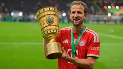 BERLIN, GERMANY - MAY 23: Harry Kane of FC Bayern München celebrates with DFB cup trophy after the DFB Cup Final 2026 match between FC Bayern München and VfB Stuttgart at Olympiastadion on May 23, 2026 in Berlin, Germany. (Photo by Christian Kaspar-Bartke/Getty Images)