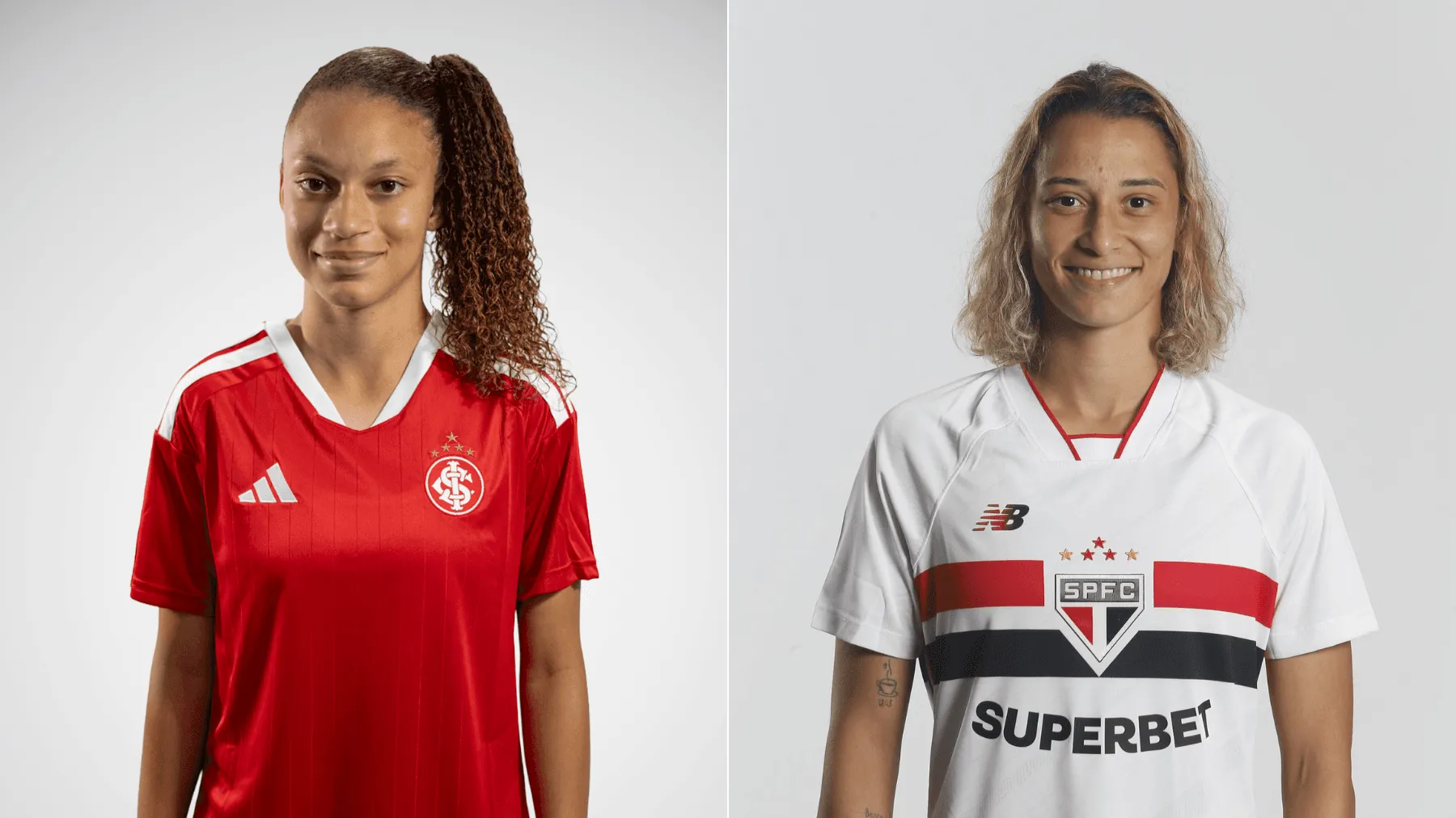 Aninha e Serrana, jogadoras do Internacional e São Paulo, respectivamente