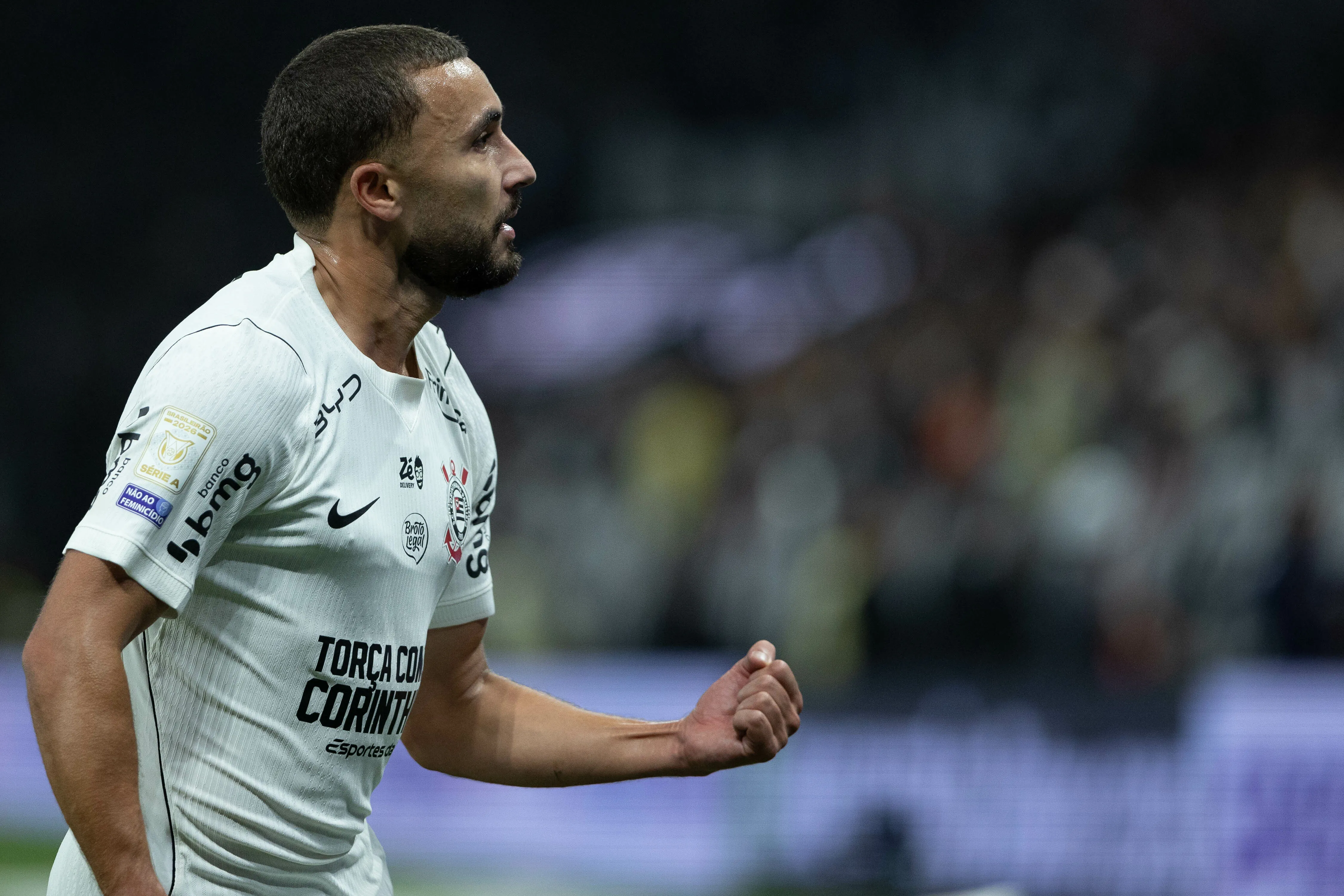 Zakaria Labyad jogador do Corinthians comemora seu gol durante partida contra o Atletico-MG. Foto: Joisel Amaral/AGIF