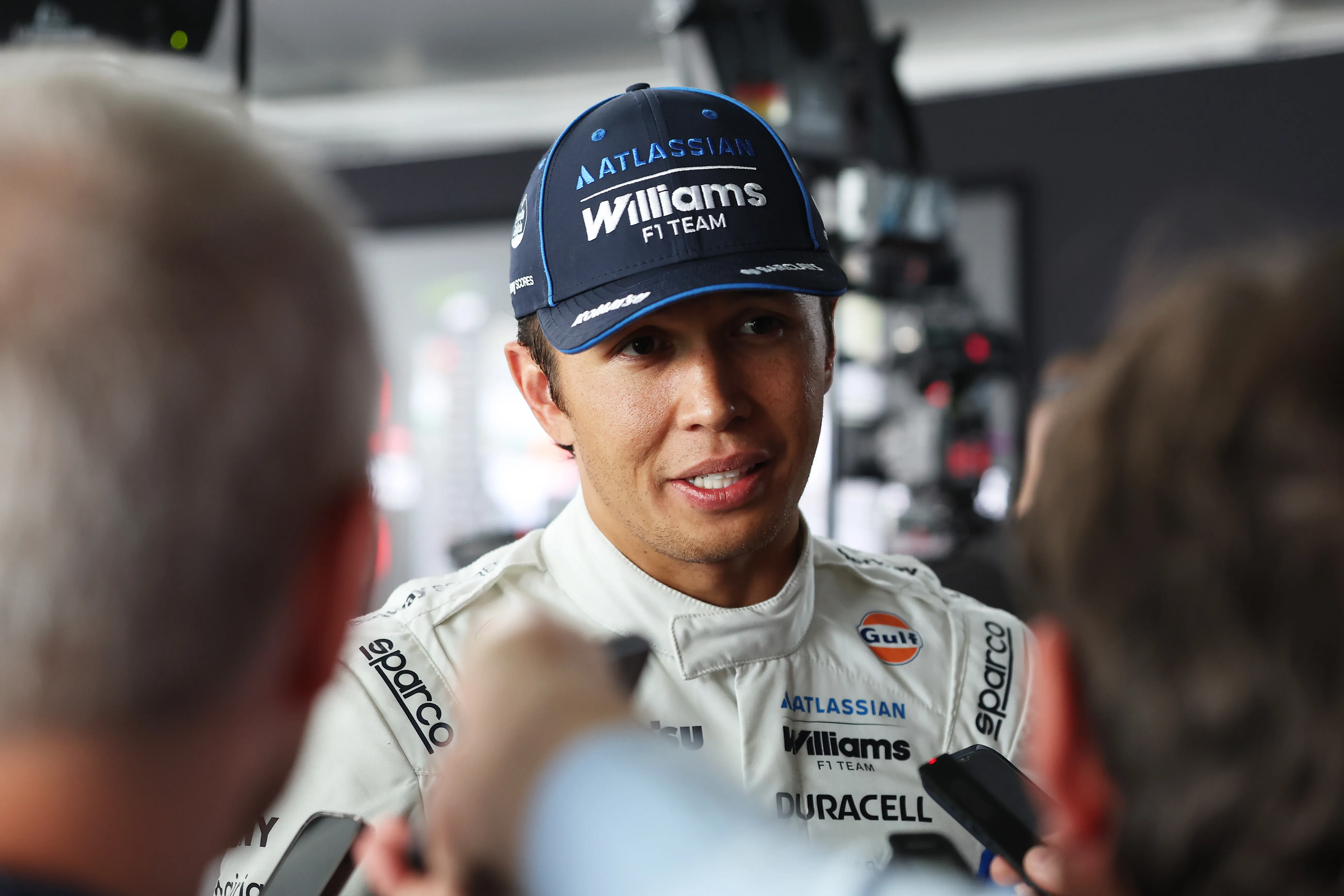 MONTREAL, QUEBEC – MAY 23: Eighteenth placed qualifier Alexander Albon of Thailand and Williams is interviewed during qualifying ahead of the F1 Grand Prix of Canada at Circuit Gilles-Villeneuve on May 23, 2026 in Montreal, Quebec. (Photo by Peter Fox/Getty Images)