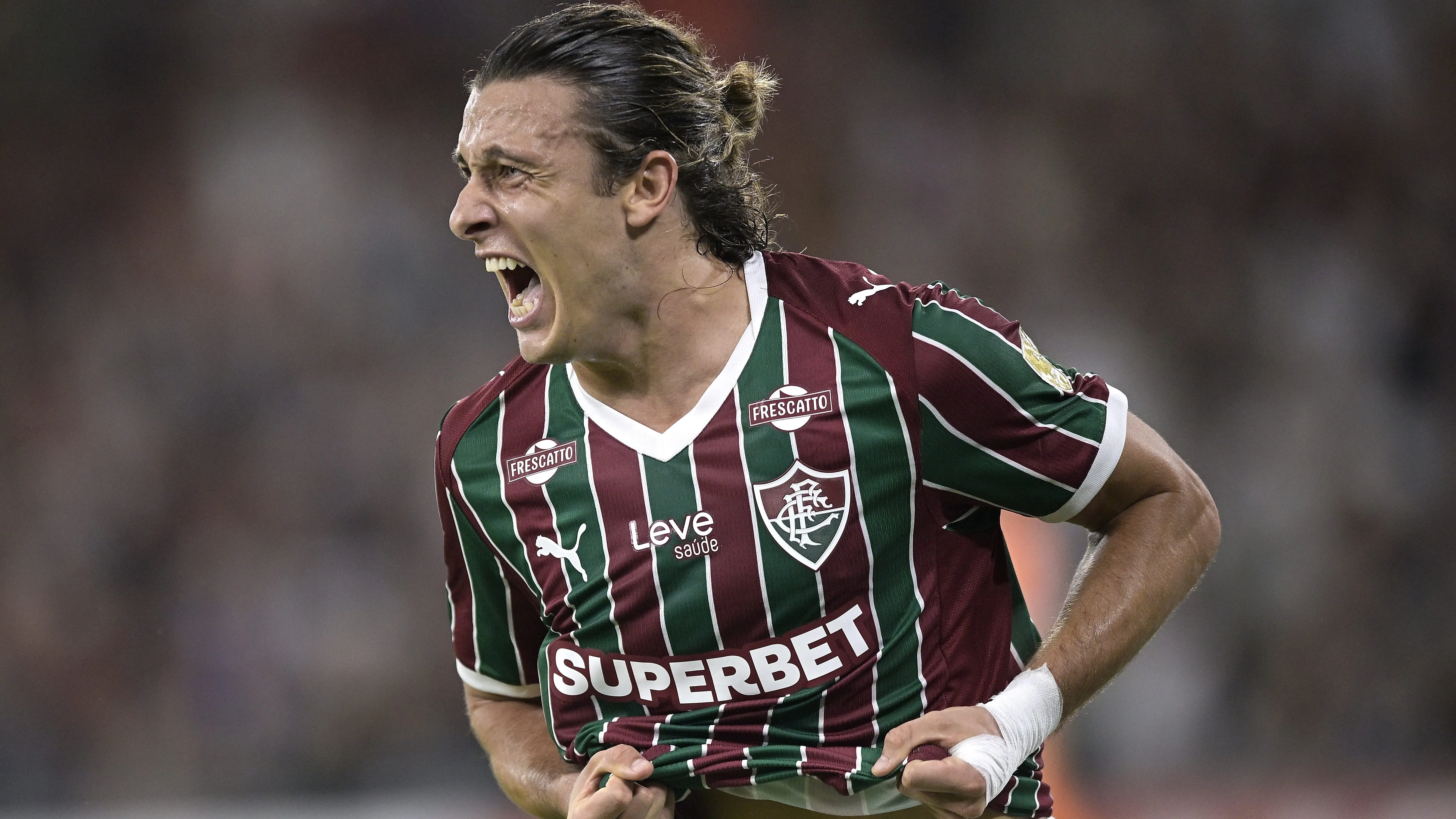 Canobbio  comemora seu gol durante partida contra o Deportivo La Guaira pela Copa Libertadores 2026. Foto: Alexandre Loureiro/AGIF