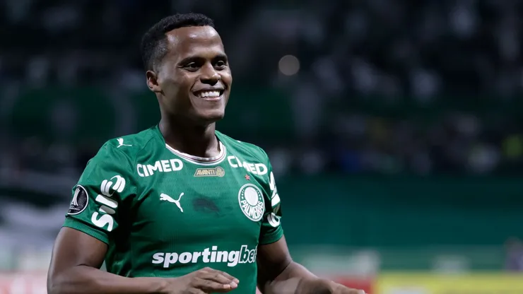 Jhon Arias jogador do Palmeiras comemora seu gol durante partida contra o Junior Barranquilla no estádio Nubank Arena pelo campeonato Copa Libertadores 2026