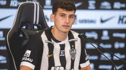 Tomás Pérez durante apresentação no Galo, fevereiro de 2026 - Foto: Pedro Souza / Atlético