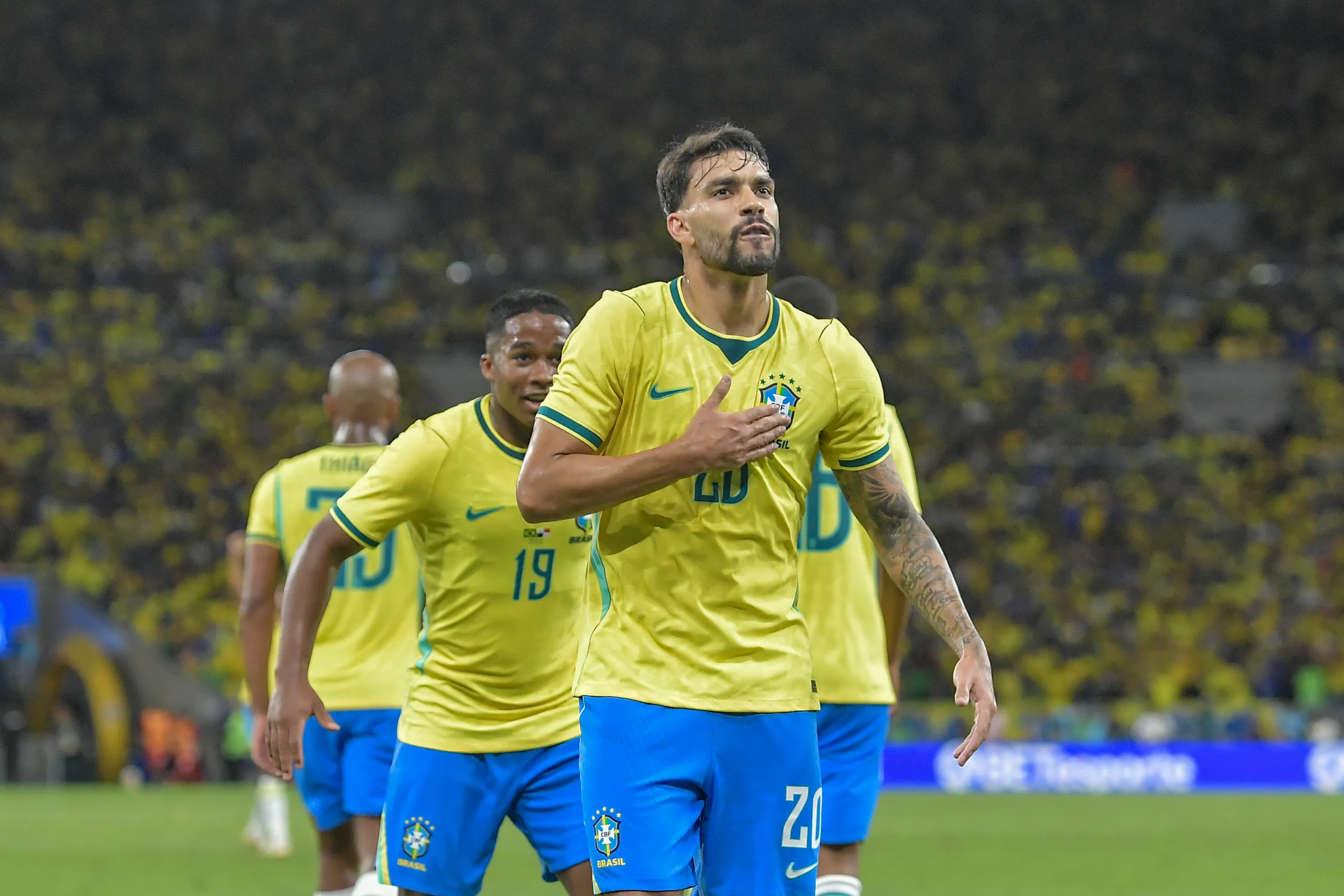 Lucas Paqueta jogador do Selecao Brasileira comemora seu gol durante partida contra o Panama no estadio Maracana pelo campeonato Amistoso. Foto: Thiago Ribeiro/AGIF