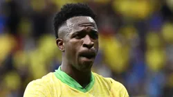 Vinicius Junior jogador do Brasil comemora seu gol durante partida contra o Colombia no estadio Mane Garrincha pelo campeonato Eliminatorias Copa Do Mundo 2026.
