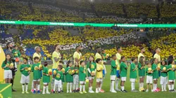 Jogadores do Seleção Brasileira durante execução do hino nacional antes da partida contra o Panamá. Foto: Thiago Ribeiro/AGIF