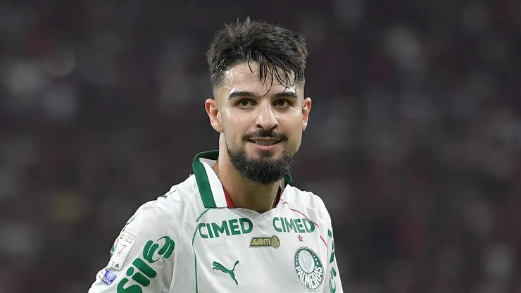 Flaco López jogador do Palmeiras comemora seu gol durante partida contra o Flamengo. Foto: Thiago Ribeiro/AGIF