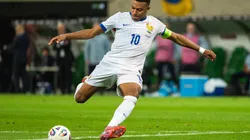 Campeão do mundo em 2018 e vice-campeão em 2022, Kylian Mbappé é a principal referência ofensiva da seleção francesa. Crédito: Dziurek / Alamy