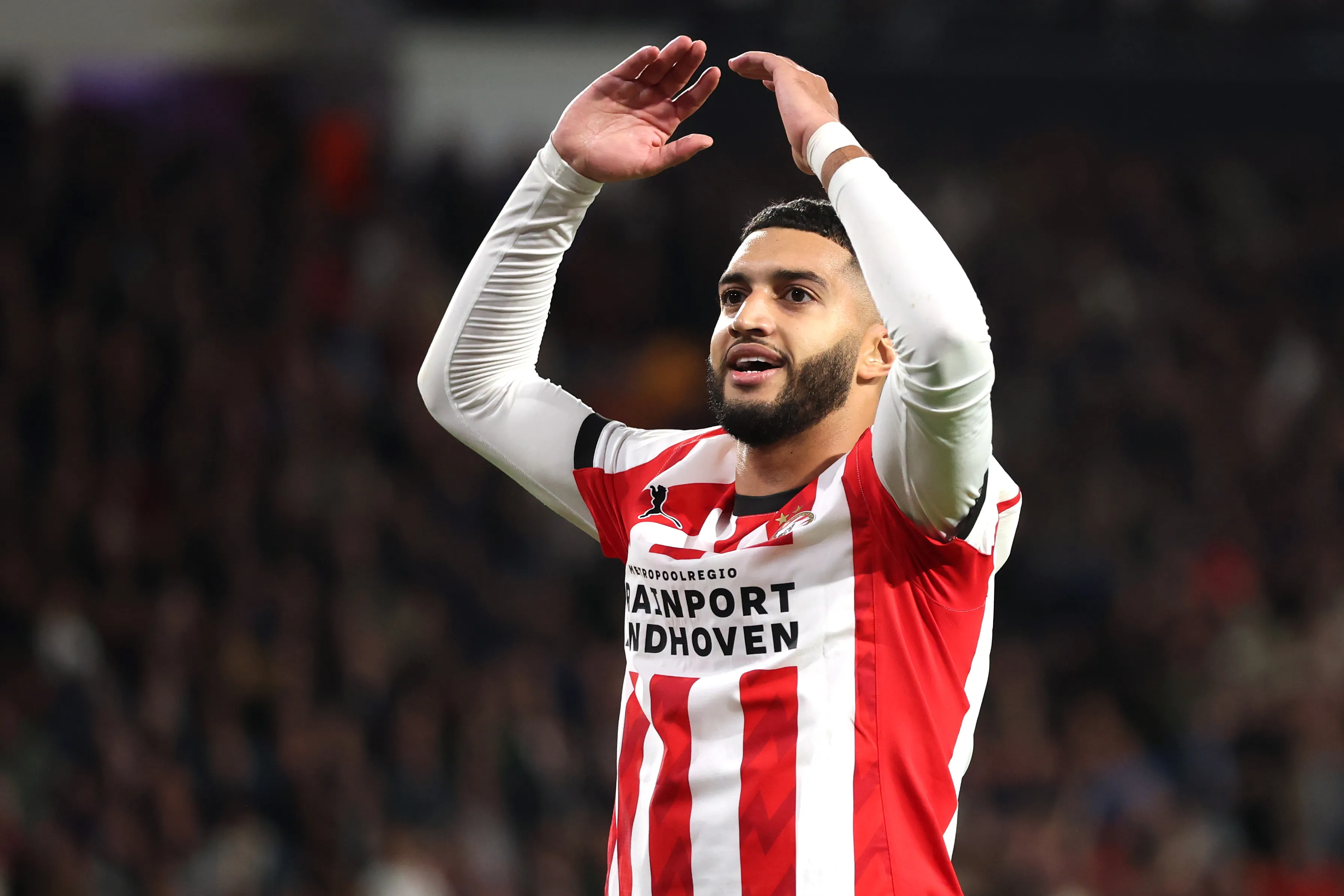 EINDHOVEN, NETHERLANDS – OCTOBER 21: Ismael Saibari of PSV Eindhoven celebrates scoring his team’s second goal during the UEFA Champions League 2025/26 League Phase MD3 match between PSV Eindhoven and SSC Napoli at PSV Stadion on October 21, 2025 in Eindhoven, Netherlands. (Photo by Dean Mouhtaropoulos/Getty Images)