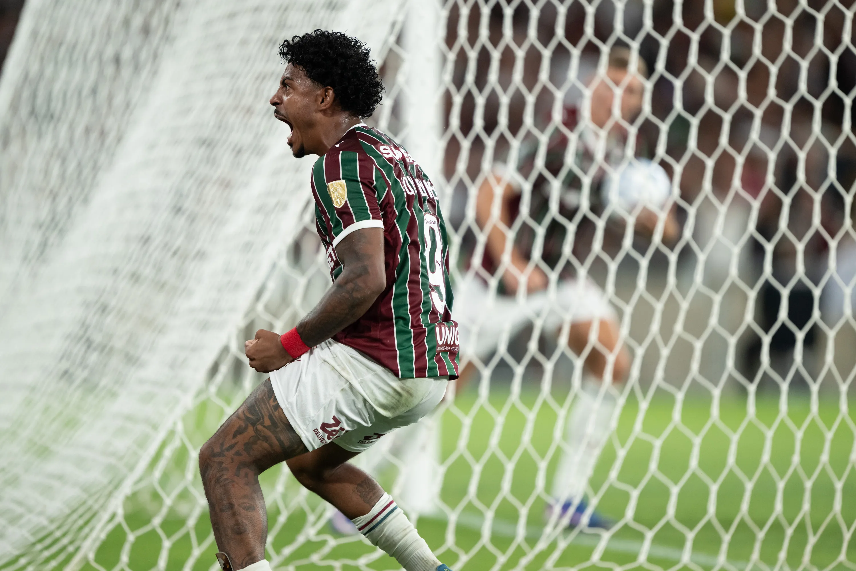 John Kennedy jogador do Fluminense comemora seu gol durante partida contra o Bolivar no estadio Maracana pelo campeonato Copa Libertadores 2026. Foto: Jorge Rodrigues/AGIF