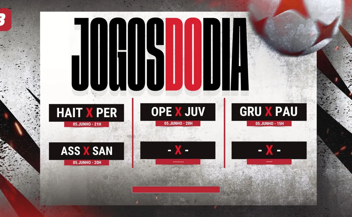 Agenda de jogos de hoje (05/06): horários e onde assistir futebol ao vivo nesta sexta
