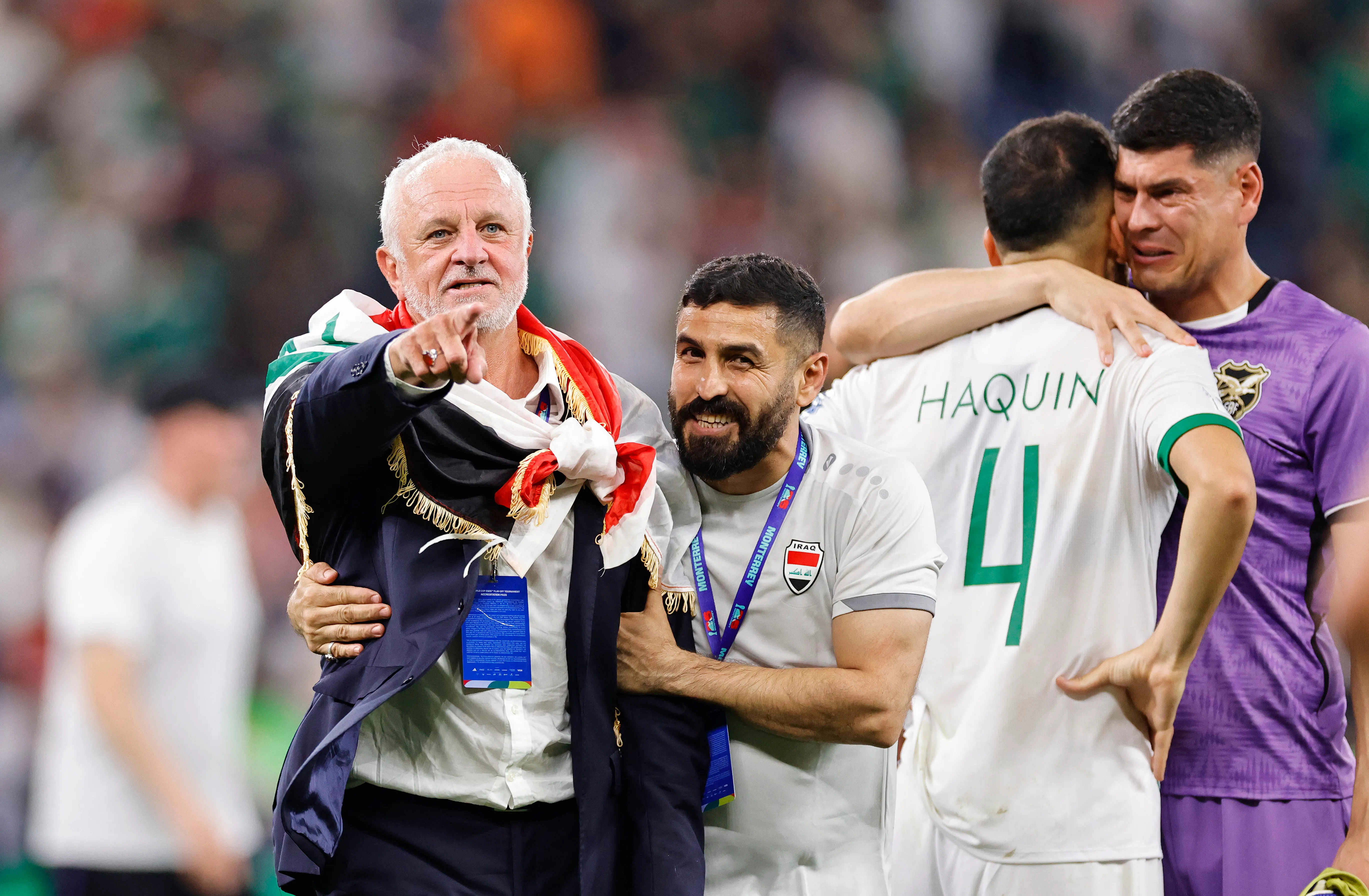 GUADALUPE, MEXICO – MARCH 31: Graham Arnold, Head Coach of Iraq, celebrates after winning and qualifying to the World Cup the FIFA World Cup 2026 Play-Off tournament final match between Iraq and Bolivia at Estadio Monterrey on March 31, 2026 in Guadalupe, Mexico.  (Photo by Rodrigo Oropeza/Getty Images)