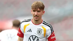 CHICAGO, ILLINOIS - JUNE 05: Lennart Karl of Germany looks on during a Team Germany Training session at Soldier Field on June 05, 2026 in Chicago, Illinois. Germany will face the United States in an international friendly match on June 6, 2026. (Photo by Alexander Hassenstein/Getty Images)