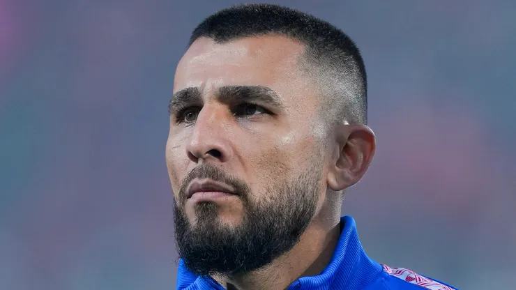 LENS, FRANCE - MARCH 31: Junior Alonso of Paraguay looks on prior to the international friendly match between Morocco and Paraguay at Stade Bollaert-Delelis on March 31, 2026 in Lens, France. (Photo by Franco Arland/Getty Images)